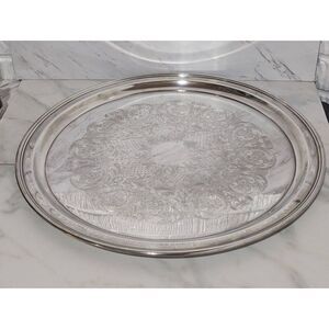 Pilgrim Silver Plate Filigree Pattern Round Serving Tray 19.5" in Diameter